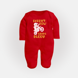Daddy's New Riding Buddy Sleep Suit | Personalized Baby Sleep Suit for Daddy's Little Partner - RED - New Born (Chest 7.5")