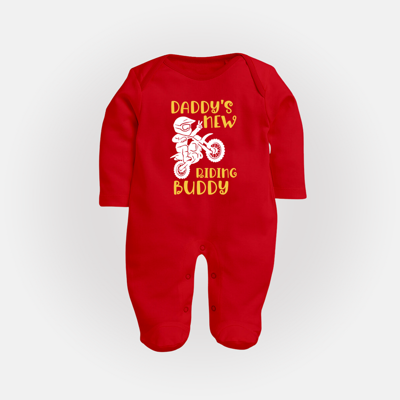 Daddy's New Riding Buddy Sleep Suit | Personalized Baby Sleep Suit for Daddy's Little Partner - RED - New Born (Chest 7.5")