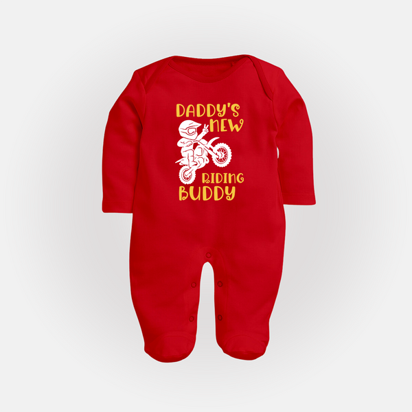 Daddy's New Riding Buddy Sleep Suit | Personalized Baby Sleep Suit for Daddy's Little Partner - RED - New Born (Chest 7.5")