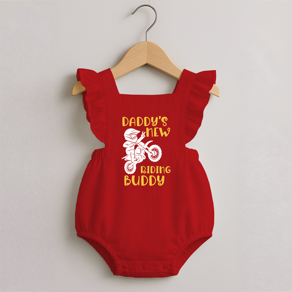 Daddy's New Riding Buddy Romper Frock | Personalized Baby Romper Frock for Daddy's Little Partner - RED - 0 - 3 Months Old (Chest 19")