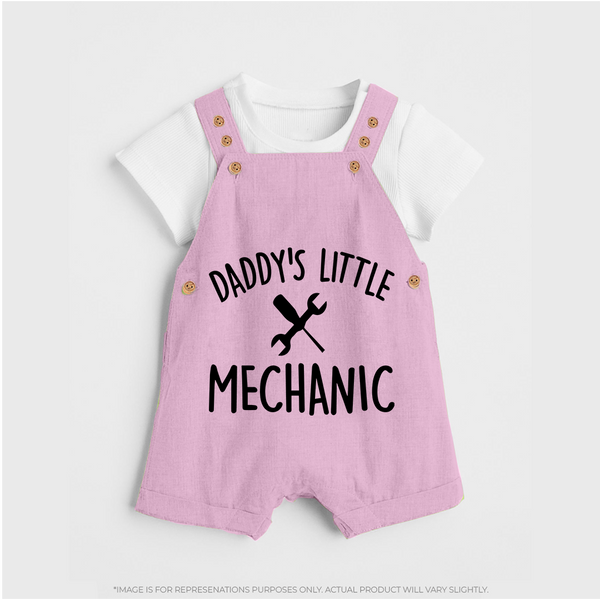 Daddy's Little Mechanic Dungaree | Custom Baby Dungaree for Daddy's Helper - BABY PINK - 0 - 5 Months Old (Chest 18")