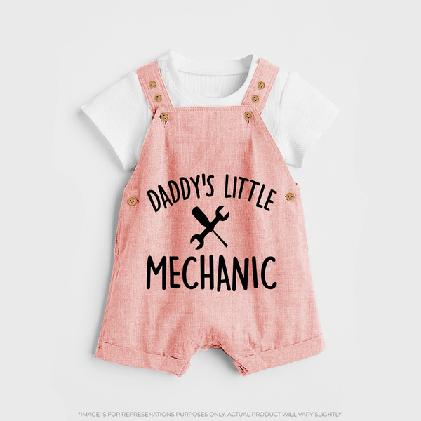 Daddy's Little Mechanic Dungaree | Custom Baby Dungaree for Daddy's Helper - PEACH - 0 - 5 Months Old (Chest 18")