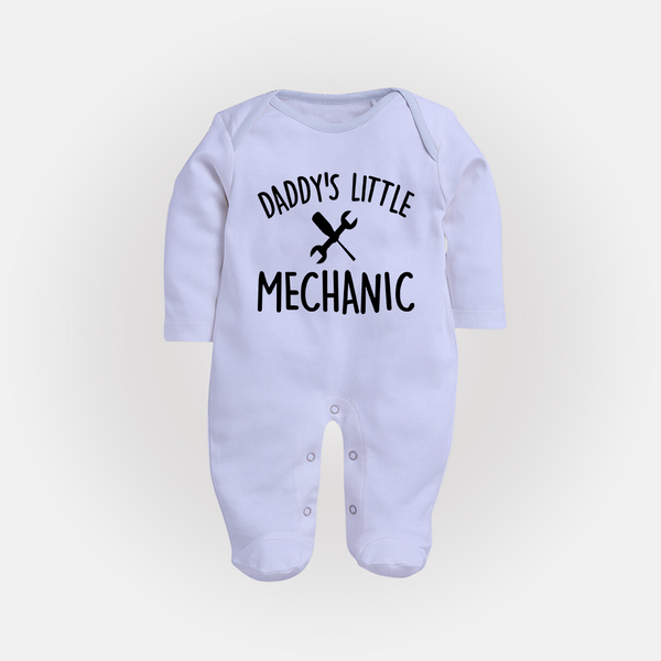Daddy's Little Mechanic Sleep Suit | Custom Baby Sleep Suit for Daddy's Helper - BABY BLUE - New Born (Chest 7.5")