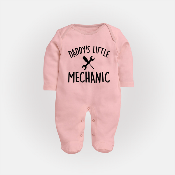Daddy's Little Mechanic Sleep Suit | Custom Baby Sleep Suit for Daddy's Helper - BABY PINK - New Born (Chest 7.5")