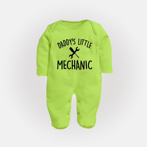 Daddy's Little Mechanic Sleep Suit | Custom Baby Sleep Suit for Daddy's Helper - LIME GREEN - New Born (Chest 7.5")