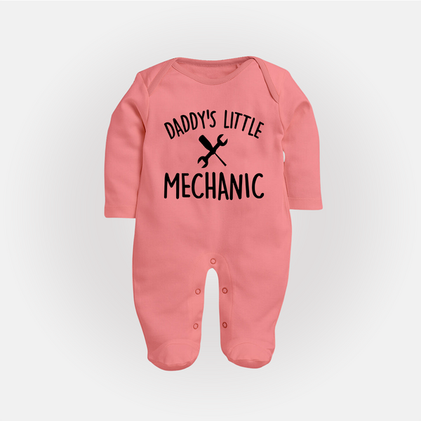Daddy's Little Mechanic Sleep Suit | Custom Baby Sleep Suit for Daddy's Helper - PEACH - New Born (Chest 7.5")