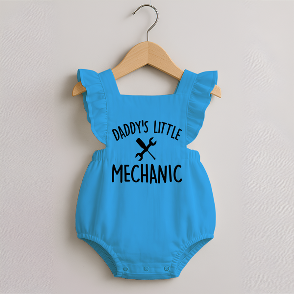 Daddy's Little Mechanic Romper Frock | Custom Baby Romper Frock for Daddy's Helper - SKY BLUE - 0 - 3 Months Old (Chest 19")