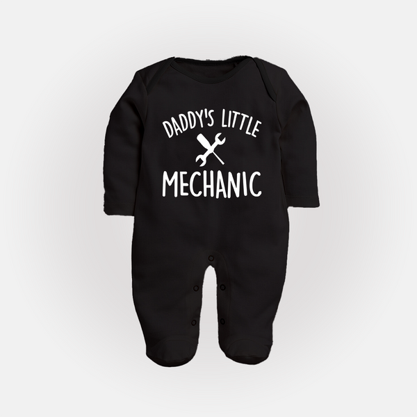 Daddy's Little Mechanic Sleep Suit | Custom Baby Sleep Suit for Daddy's Helper - BLACK - New Born (Chest 7.5")