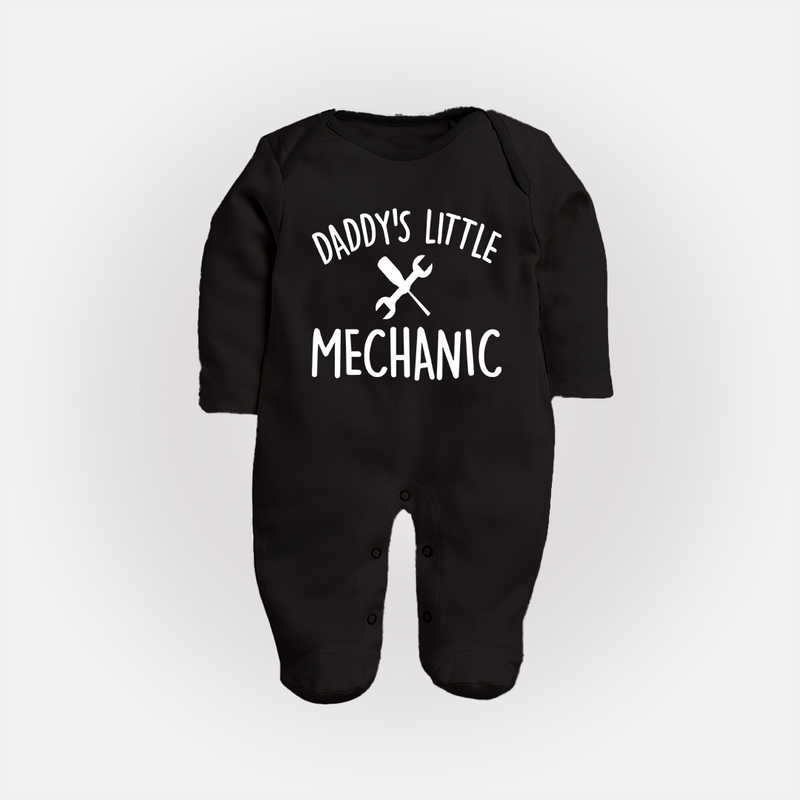 Daddy's Little Mechanic Sleep Suit | Custom Baby Sleep Suit for Daddy's Helper - BLACK - New Born (Chest 7.5")