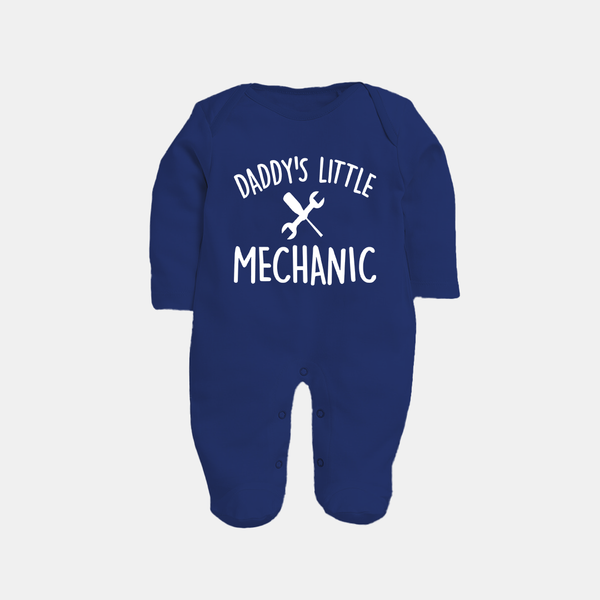 Daddy's Little Mechanic Sleep Suit | Custom Baby Sleep Suit for Daddy's Helper - NAVY BLUE - New Born (Chest 7.5")