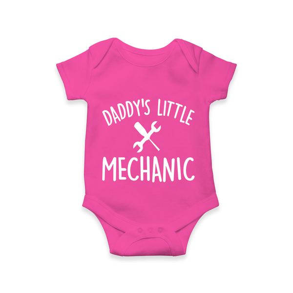 Daddy's Little Mechanic Romper | Custom Baby Romper for Daddy's Helper - HOT PINK - New Born (Chest 14")