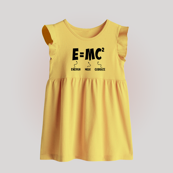 E=MC^2 Baby Frock | Personalized BabyFrock for the Little Genius - PASTEL YELLOW - 0 - 3 Months Old (Chest 17")