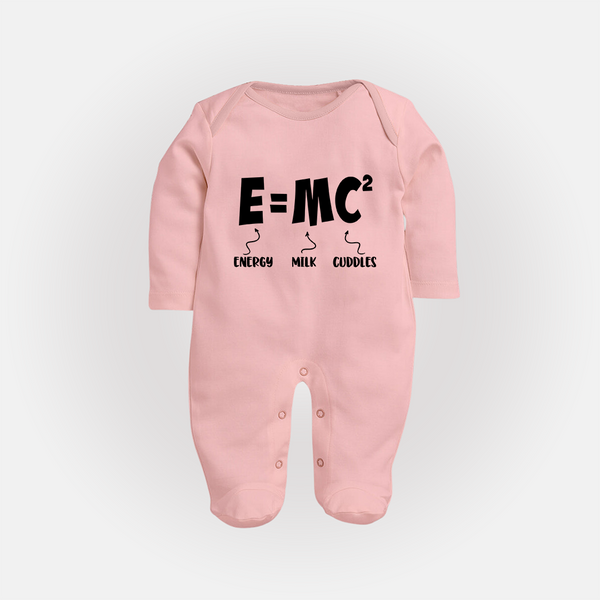E=MC^2 Sleep Suit | Personalized Baby Sleep Suit for the Little Genius - BABY PINK - New Born (Chest 7.5")