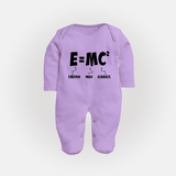 E=MC^2 Sleep Suit | Personalized Baby Sleep Suit for the Little Genius - LILAC - New Born (Chest 7.5")