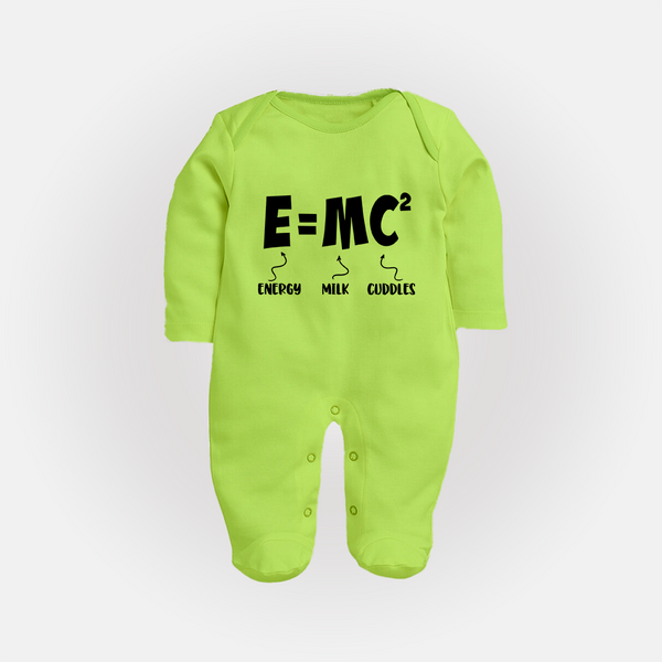 E=MC^2 Sleep Suit | Personalized Baby Sleep Suit for the Little Genius - LIME GREEN - New Born (Chest 7.5")