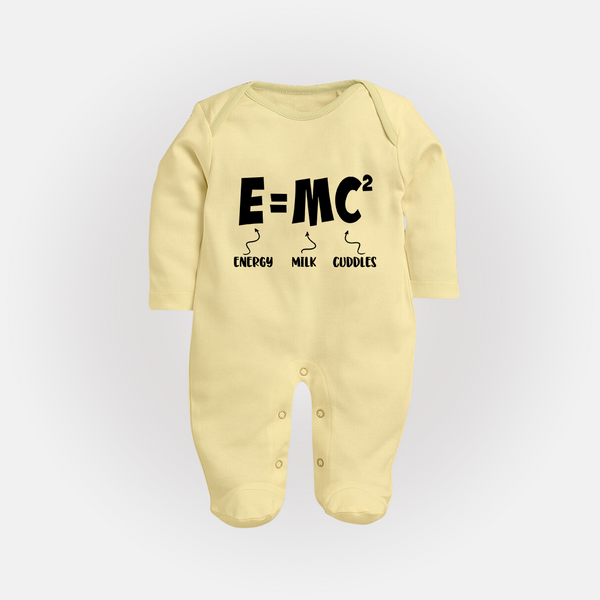 E=MC^2 Sleep Suit | Personalized Baby Sleep Suit for the Little Genius - PASTEL YELLOW - New Born (Chest 7.5")