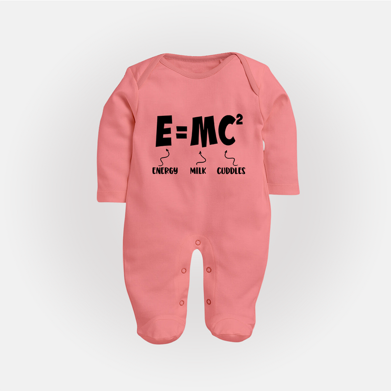 E=MC^2 Sleep Suit | Personalized Baby Sleep Suit for the Little Genius - PEACH - New Born (Chest 7.5")