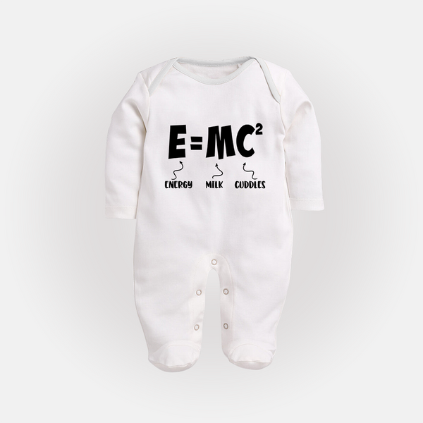 E=MC^2 Sleep Suit | Personalized Baby Sleep Suit for the Little Genius - WHITE - New Born (Chest 7.5")