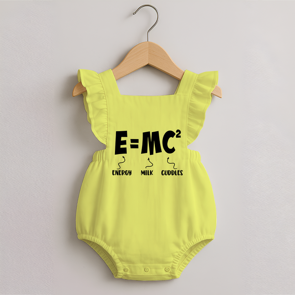 E=MC^2 Romper Frock | Personalized Baby Romper Frock for the Little Genius - PASTEL YELLOW - 0 - 3 Months Old (Chest 19")