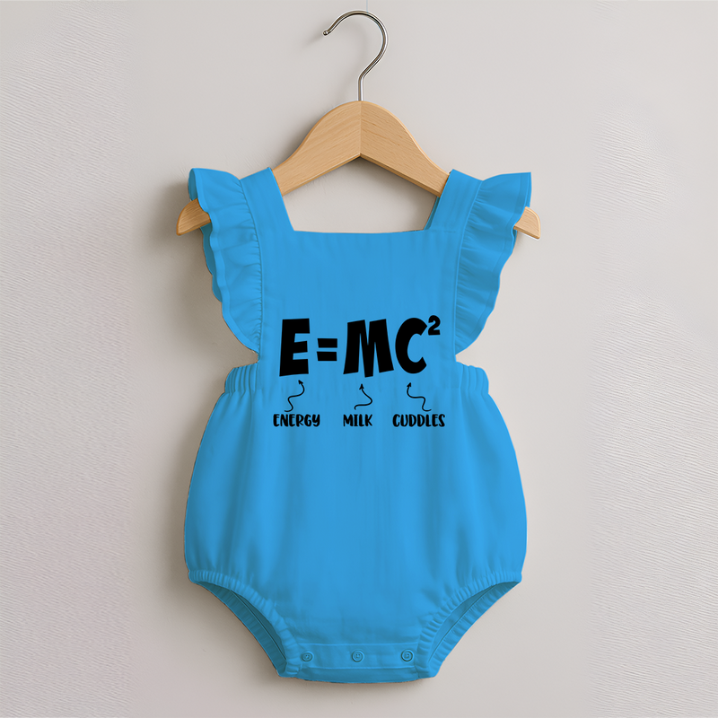 E=MC^2 Romper Frock | Personalized Baby Romper Frock for the Little Genius - SKY BLUE - 0 - 3 Months Old (Chest 19")