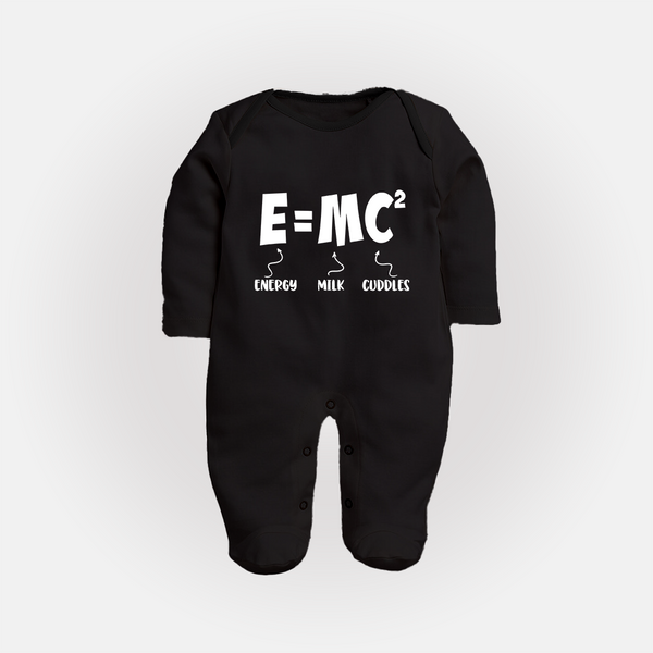 E=MC^2 Sleep Suit | Personalized Baby Sleep Suit for the Little Genius - BLACK - New Born (Chest 7.5")