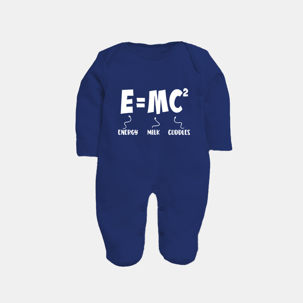 E=MC^2 Sleep Suit | Personalized Baby Sleep Suit for the Little Genius - NAVY BLUE - New Born (Chest 7.5")
