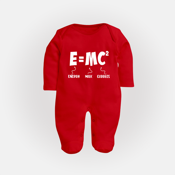 E=MC^2 Sleep Suit | Personalized Baby Sleep Suit for the Little Genius - RED - New Born (Chest 7.5")