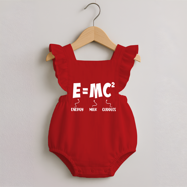 E=MC^2 Romper Frock | Personalized Baby Romper Frock for the Little Genius - RED - 0 - 3 Months Old (Chest 19")