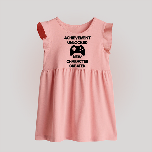Achievement Unlocked New Character Created Baby Frock | Custom BabyFrock for Milestones - BABY PINK - 0 - 3 Months Old (Chest 17")