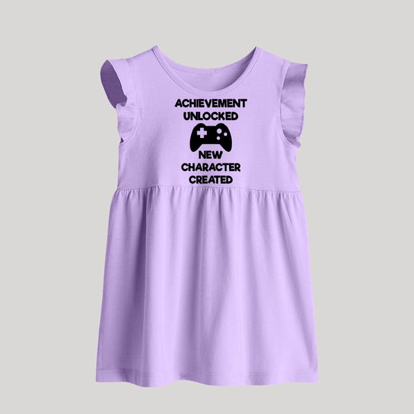 Achievement Unlocked New Character Created Baby Frock | Custom BabyFrock for Milestones - LILAC - 0 - 3 Months Old (Chest 17")