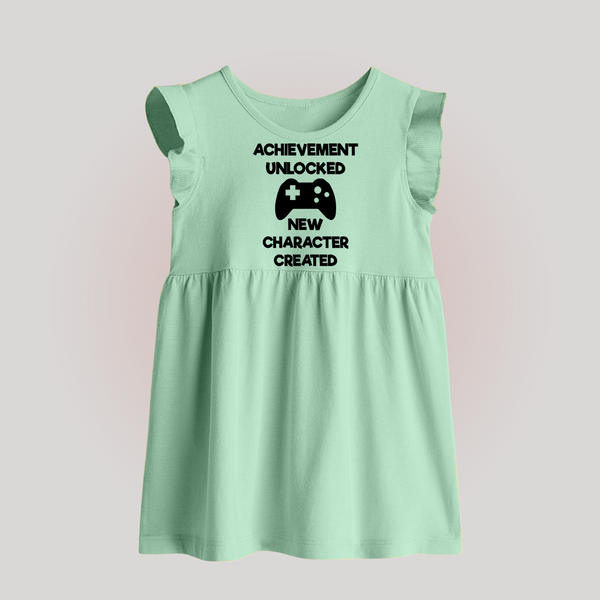 Achievement Unlocked New Character Created Baby Frock | Custom BabyFrock for Milestones - MINT GREEN - 0 - 3 Months Old (Chest 17")