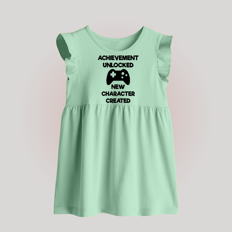 Achievement Unlocked New Character Created Baby Frock | Custom BabyFrock for Milestones - MINT GREEN - 0 - 3 Months Old (Chest 17")
