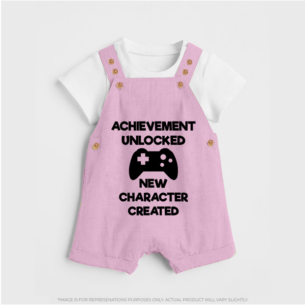 Achievement Unlocked New Character Created Dungaree | Custom Baby Dungaree for Milestones - BABY PINK - 0 - 5 Months Old (Chest 18")