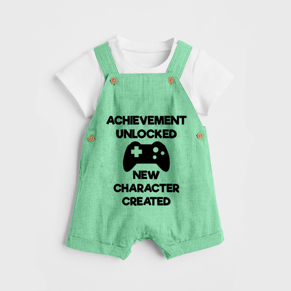 Achievement Unlocked New Character Created Dungaree | Custom Baby Dungaree for Milestones - GREEN - 0 - 5 Months Old (Chest 18")