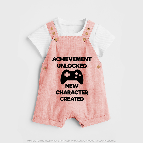Achievement Unlocked New Character Created Dungaree | Custom Baby Dungaree for Milestones - PEACH - 0 - 5 Months Old (Chest 18")
