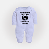 Achievement Unlocked New Character Created Sleep Suit | Custom Baby Sleep Suit for Milestones - BABY BLUE - New Born (Chest 7.5")