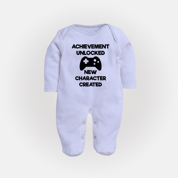 Achievement Unlocked New Character Created Sleep Suit | Custom Baby Sleep Suit for Milestones - BABY BLUE - New Born (Chest 7.5")