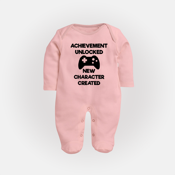 Achievement Unlocked New Character Created Sleep Suit | Custom Baby Sleep Suit for Milestones - BABY PINK - New Born (Chest 7.5")