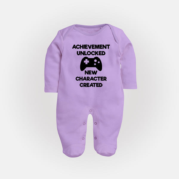 Achievement Unlocked New Character Created Sleep Suit | Custom Baby Sleep Suit for Milestones - LILAC - New Born (Chest 7.5")