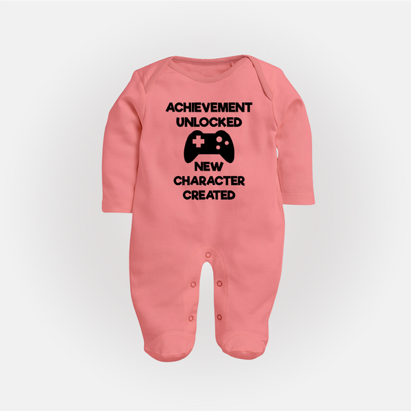 Achievement Unlocked New Character Created Sleep Suit | Custom Baby Sleep Suit for Milestones - PEACH - New Born (Chest 7.5")