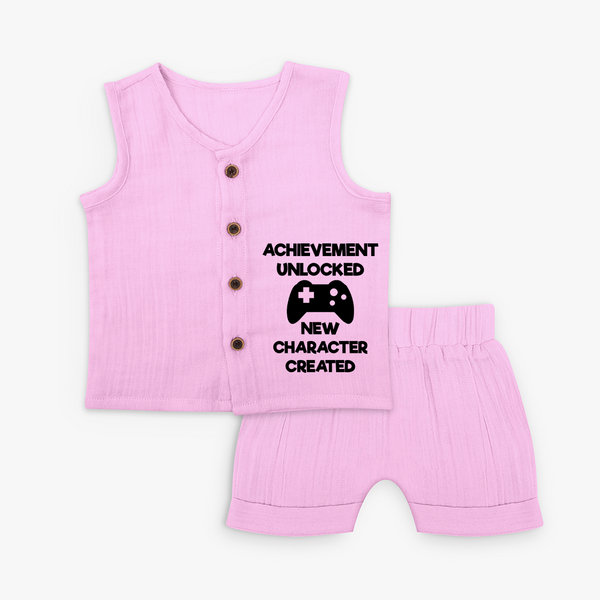 Achievement Unlocked New Character Created Jabla Set | Custom Baby Jabla Set for Milestones - BABY PINK - 0 - 3 Months Old (Chest 9.8")