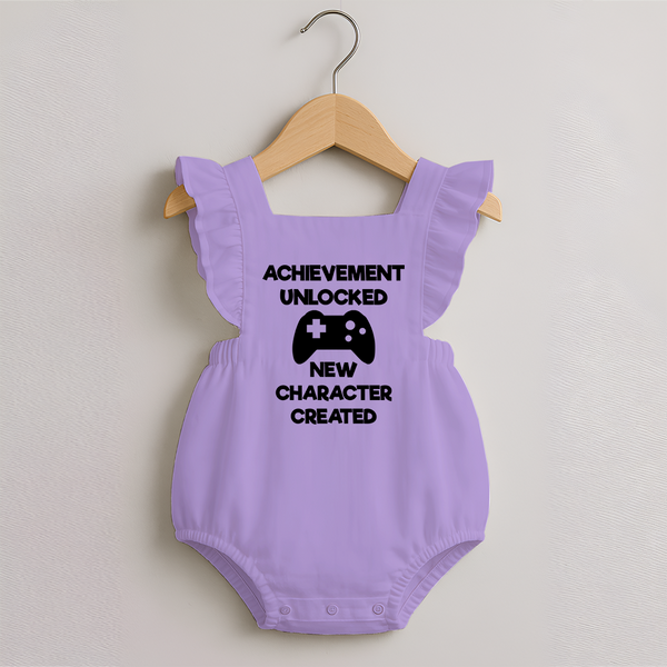 Achievement Unlocked New Character Created Romper Frock | Custom Baby Romper Frock for Milestones - LILAC - 0 - 3 Months Old (Chest 19")