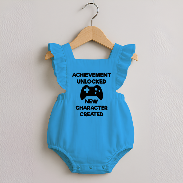 Achievement Unlocked New Character Created Romper Frock | Custom Baby Romper Frock for Milestones - SKY BLUE - 0 - 3 Months Old (Chest 19")