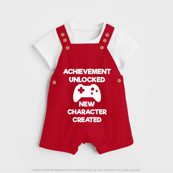 Achievement Unlocked New Character Created Dungaree | Custom Baby Dungaree for Milestones - RED - 0 - 5 Months Old (Chest 18")