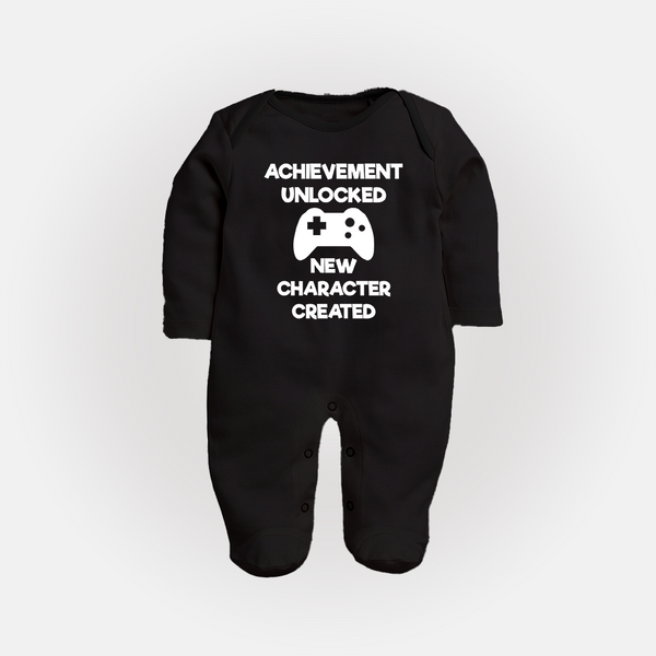Achievement Unlocked New Character Created Sleep Suit | Custom Baby Sleep Suit for Milestones - BLACK - New Born (Chest 7.5")