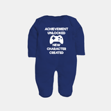 Achievement Unlocked New Character Created Sleep Suit | Custom Baby Sleep Suit for Milestones - NAVY BLUE - New Born (Chest 7.5")