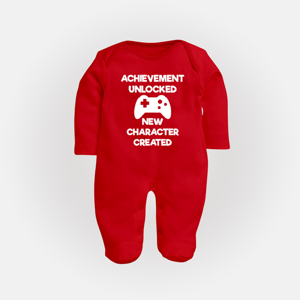 Achievement Unlocked New Character Created Sleep Suit | Custom Baby Sleep Suit for Milestones - RED - New Born (Chest 7.5")