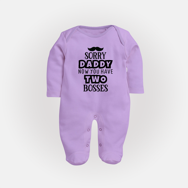 Sorry Daddy Now You Have Two Bosses Sleep Suit | Personalized Baby Sleep Suit for Daddy's Little Boss - LILAC - New Born (Chest 7.5")