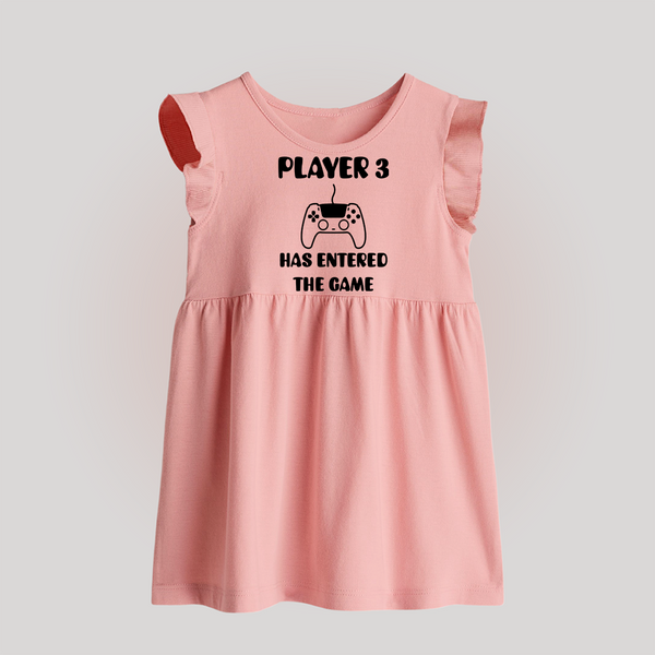 Player 3 Has Entered the Game Baby Frock | Custom BabyFrock for the New Player - BABY PINK - 0 - 3 Months Old (Chest 17")