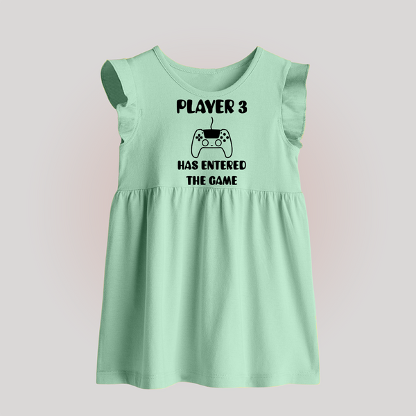 Player 3 Has Entered the Game Baby Frock | Custom BabyFrock for the New Player - MINT GREEN - 0 - 3 Months Old (Chest 17")